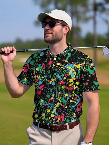 Image of PAGYMO Funny Golf Shirts for Men Crazy Printed Pattern Novelty Moisture Wicking Performance Mens Polo Shirt
