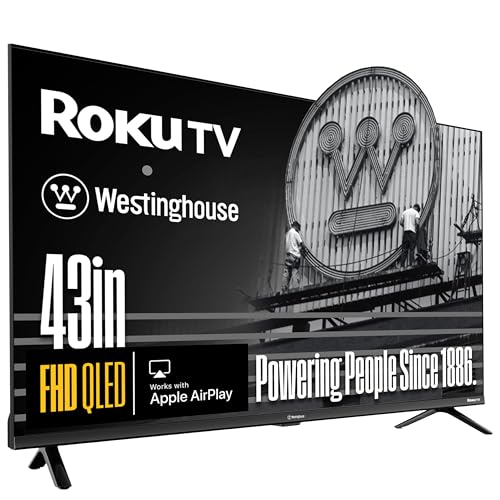 Westinghouse Roku TV - 43 Inch Smart TV, FHD QLED Television w/Dolby Digital+, Wi-Fi & Mobile App Connectivity, Flat Screen, Bluetooth, Compatible w/Apple AirPlay, Alexa, & Google Assistant