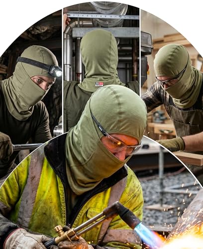 Image of BOCOMAL FR Face Mask Flame Resistant Balaclava 5.5oz Lightweight Arc Rated Helmet Liner Covering Hood for Welding