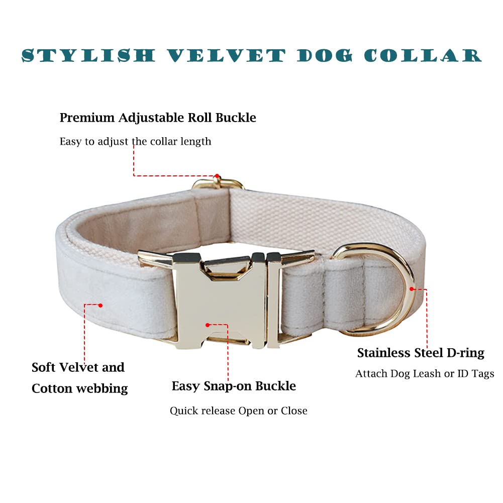 Juego de collar y correa para perro, collar y correa de terciopelo con hebilla de liberación rápida, collares ajustables para perros pequeños, medianos y grandes, para caminar y correr (collar: 7.9