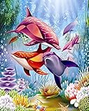 Meecaa - Kit de pintura por números de algas marinas para adultos principiantes, 40,6 x 50,8 cm (delfín, sin marco)