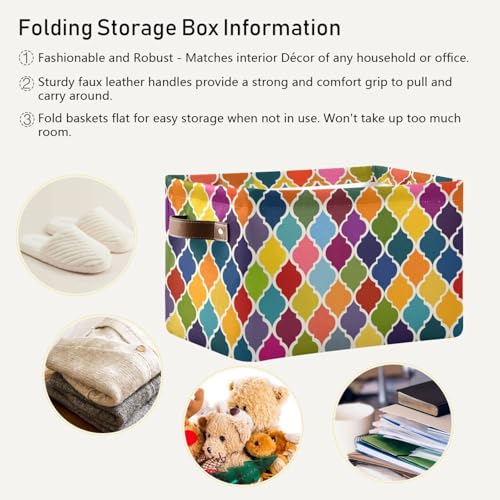 Image of Aslsiy Storage Basket Rainbowcolor Geometric Moroccan Nursery Bins Baby Canvas Box Clothes Shelf Basket Laundry Hampers 2 Pcs