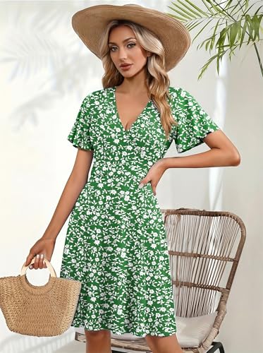 Image of Zeagoo Womens Summer Dresses Wrap V Neck Dress Floral A-Line Ruffle Sleeve Casual Sundress with Pockets 2026