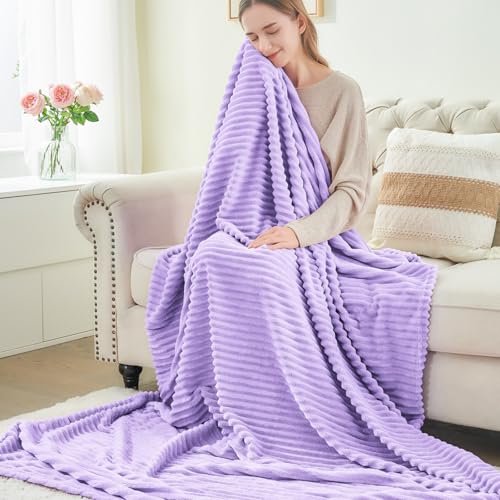 Image of BEDELITE Fleece Throw Blanket for Couch - 3D Ribbed Jacquard Soft and Warm Decorative Fuzzy Blanket - Cozy, Fluffy, Plush Lightweight Pastel Lilac Throw Blankets for Bed, Sofa, 50x60 inches
