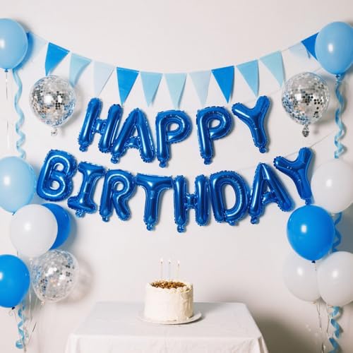Image of Dark Blue Happy Birthday Balloon Banner Set -16 Inch Foil Letters Balloons, Reusable Birthday Decorations and Party Supplies, Suitable for Men and Women's Birthday Decorations,Party Backdrop