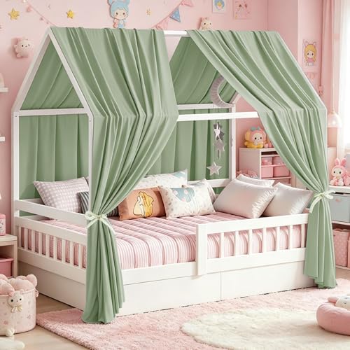 YushengTai Grün Hausbett Himmel, 2 Stück Betthimmel Hausbett 67 x 270 cm, Himmelbett Vorhänge für Mädchen & Jungen, Kinderbett Baldachin Kinderzimmer Deko