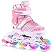 WeSkate Pattini a Rotelle Regolabili con Ruote in PU Luminose, Tripla Protezione, Leggerezza, Buon Regalo per Bambini (S: 31-34 EU, Rosa)