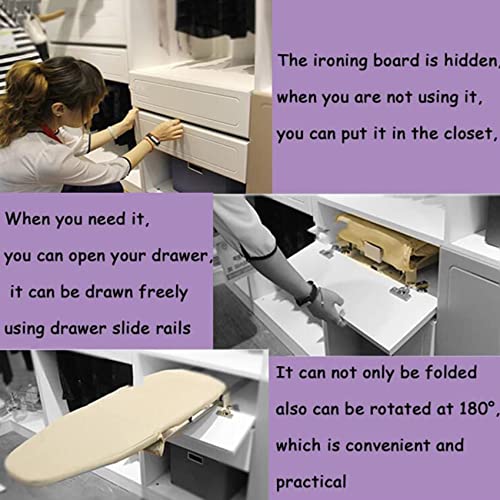 Ironing Board Retractable Pull Out Folding Ironing Board,180° Rotating Foldable Ironing Board Rack Pull-Out Retractable Ironing Board Easy-Release Lever Easy to Install Foldable Ironing Station - Image 8