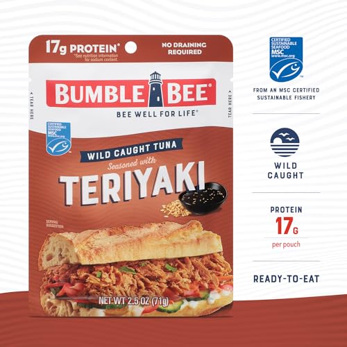Image of Bumble Bee Teriyaki Seasoned Tuna Pouch - Wild Caught and Ready to Eat for Snack, Salad, Korean Tuna Bowl - 17g Protein per Serving - PERFECT, PORTABLE, GOODNESS - 2.5 oz Packet (Pack of 1)