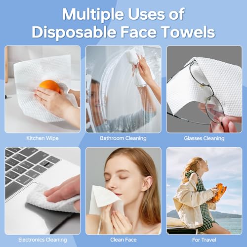 Image of Disposable Face Towels 100 Count, Ultra Soft & Thick Facial Towels for Sensitive Skin, Biodegradable & Lint-Free Makeup Remover Dry Wipes, Multi-Purpose Cleansing Towelettes for Face Wipes