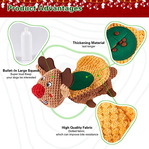 Yzmewael Christmas Dog Puzzle Toys for Boredom Reindeer Squeaky Dog Toys for Foraging Instinct Training Interactive Tough Dog Chew Toys for Small Medium - Image 3