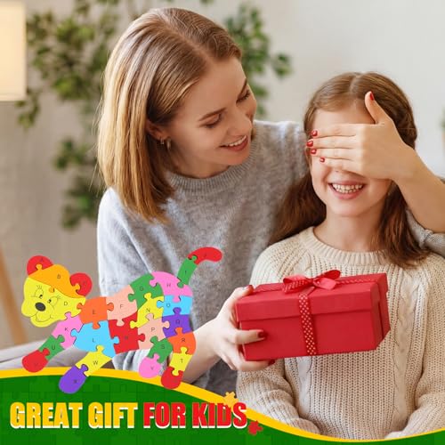 Image of Yunsailing 4 Pcs Alphabet Jigsaw Puzzle Wooden Blocks Toys Alphabet Educational Toddler Puzzle Toys for Preschool Learning Party Favor Gift Learning(Giraffe, Snake, Elephant, Leopard)