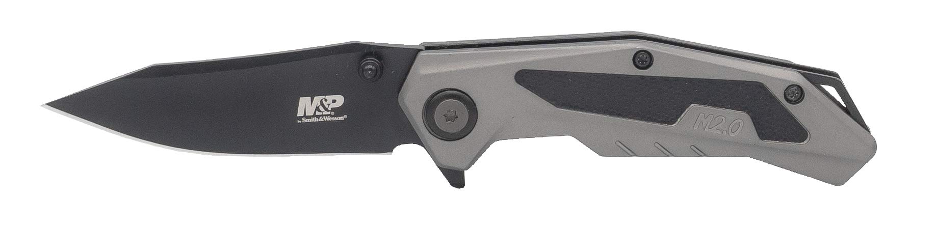 M&P M2.0 6.5in Ti-N S.S. Ultra-Glide Folding Knife with 2.75in Drop Point and Rubberized Aluminum Handle for Outdoor Survival, Camping and EDC,Grey