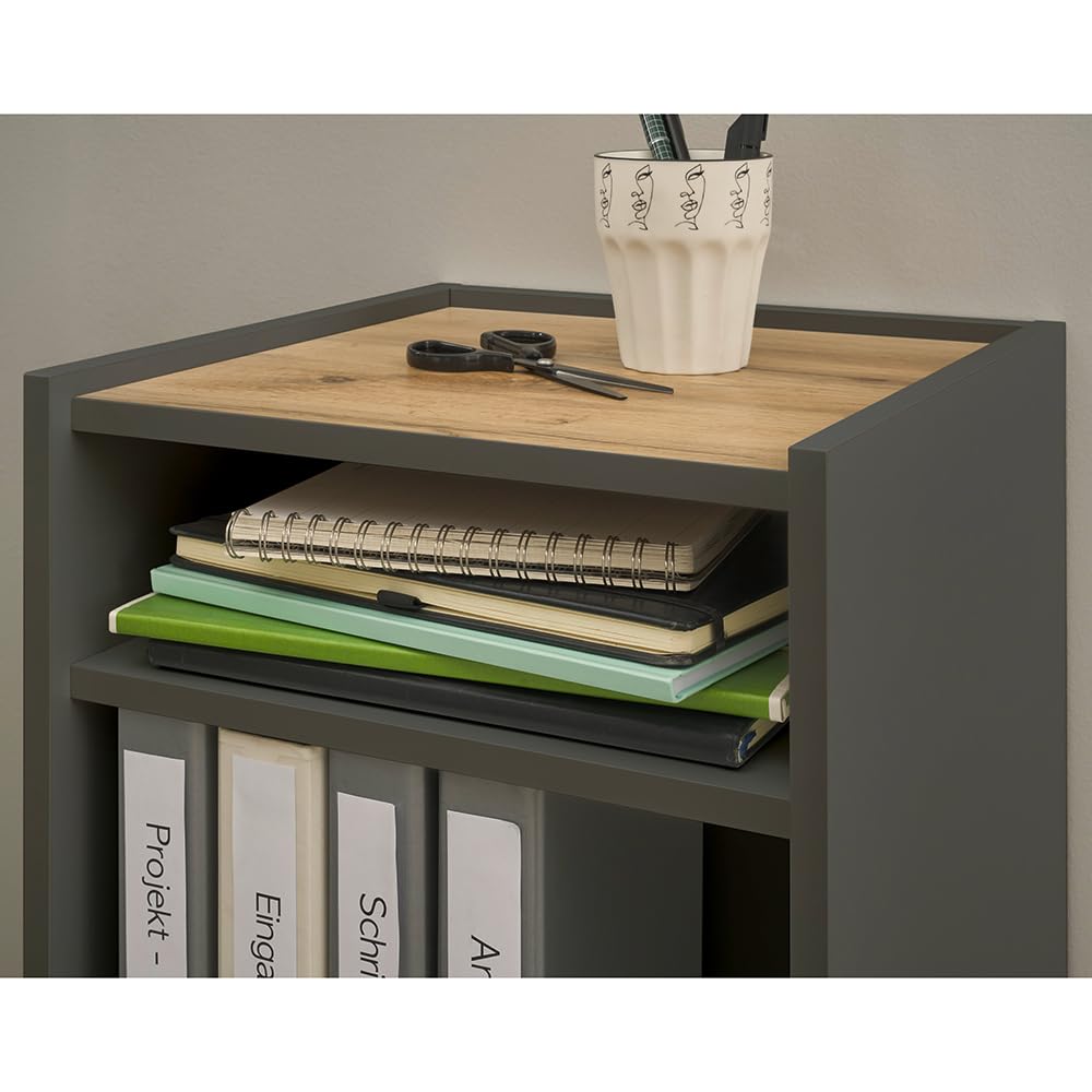 Büromöbel Set anthrazit mit Eiche 2-teilig modern, 1 Schreibtisch, 1 Regal