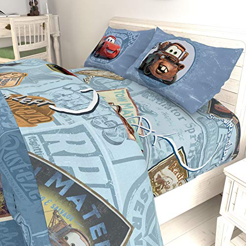 Image of Disney /Pixar Cars Kids 7 Piece Full Comforter Set - Bed in a Bag with Shams, Lightning McQueen & Mater, Super Soft Fade Resistant Microfiber, Machine Washable Blue /Gray (Official Disney /Pixar Product)