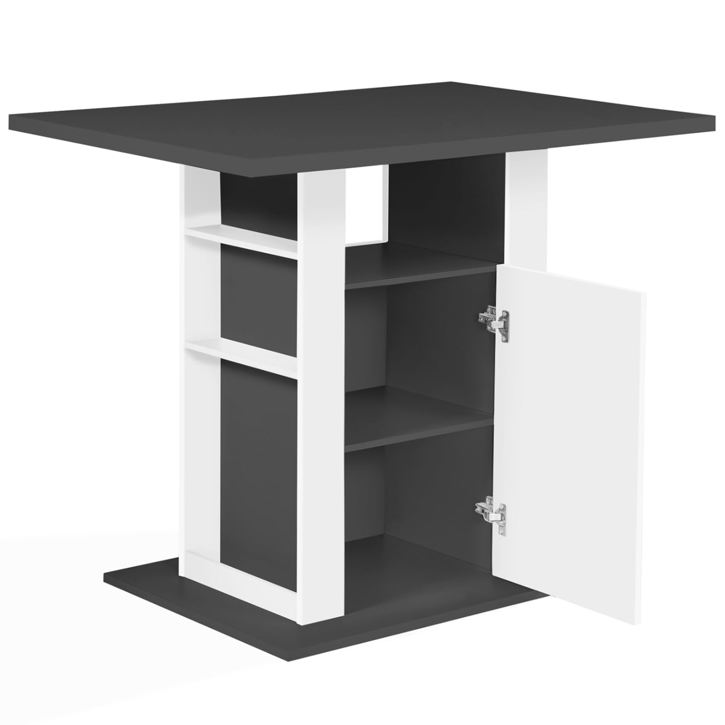 IDMarket - Ilot Central UGO 110 cm Plateau Bois Gris et Blanc avec rangements