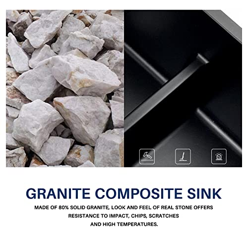 Black Kitchen Sink - Enbol 31"X18" Granite Composite Undermount Kitchen Sink Double Bowl 10" Deep Sink Gds-3118-B #TOP2