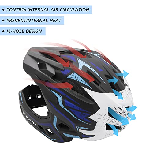 Ontyzz Kids Bicycle Helmet Kids Adjustable Safety Full Face Helmet Lightweight Toddler Mountain Full Bike Helmet For Skating Cycling Scooter For Youth Child Boys Girls Ages Blue And White/M #TOP1