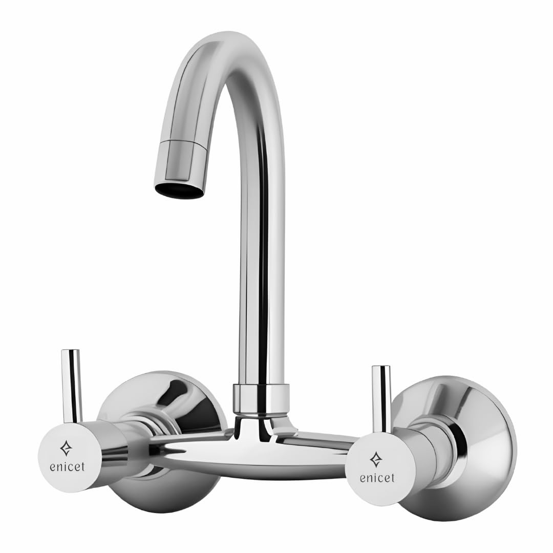 Enicet Brass Sink Mixer Tap, Chrome Plated, with 360 Degree Swinging Spout, Kitchen Sink Mixer Tap, Hot and Cold Water Mixing, Wall Mount (FE124) (B0DDT9PDTC) Amazon Price History, Amazon Price Tracker