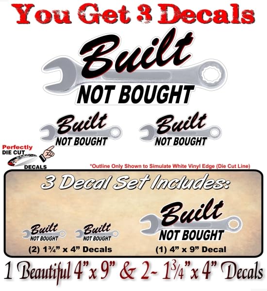 Image of 3 Built NOT Bought (with Wrench) Vinyl Decals Set 4x4 Truck Off Road Pickup JDM Racing Car Stickers (1-4 inchx9 inch and 2-1.75 inchx 4 inch)