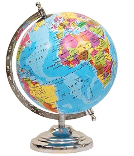 Image of Magicwand【12 Inch ht Chrome Base】Political Educational Laminated Rotating World Globe with Metal Base