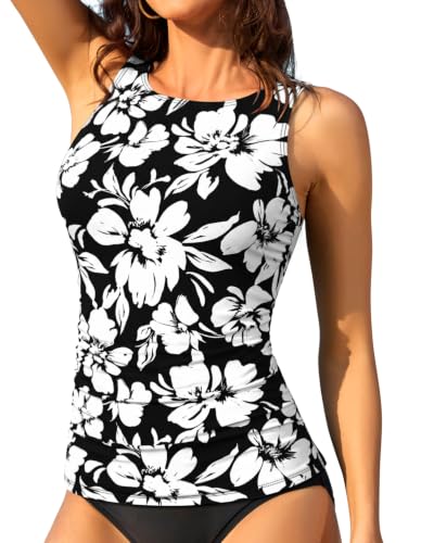 Image of Daci Tankini Tops for Women Tummy Control Swim Top Only | High Neck, Ruched Front, Full Coverage, Removable Pads, No Bottom, Soft Stretch Fabric, Fully Lined, Beach and Water Sports