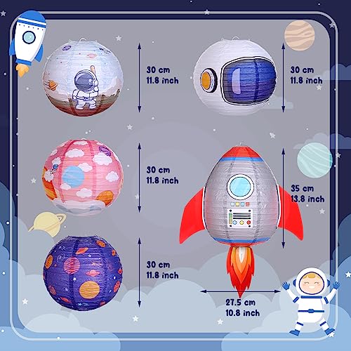 Image of Space Party Decorations Paper Lanterns Outer Space Theme Solar System Planet Hanging Decor for Kids Space Themed Parties Birthday Classroom Home Party Supplies 5pcs