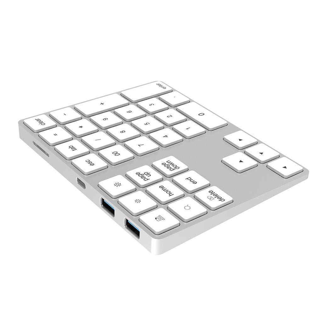 Bewinner Tastierino Numerico Bluetooth Esteso, USB Tastiera Ricaricabile di 34 Tasti, Wireless Portatile Tastierino Numerico Sottile Compatibile con OS/Android