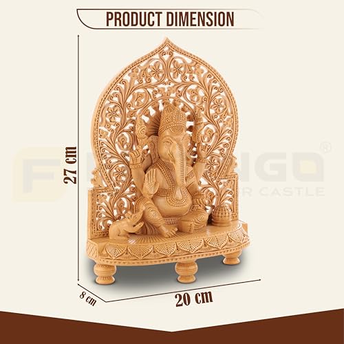 Image of Wooden Ganesh Idol /Handcraft Floral Carving Ganesh Murti /Wooden Ganesha Statue for Home Decor /Ganpati Murti for Home Temple, Pooja Room, Office & Festive Gifting (10.5 Inch)