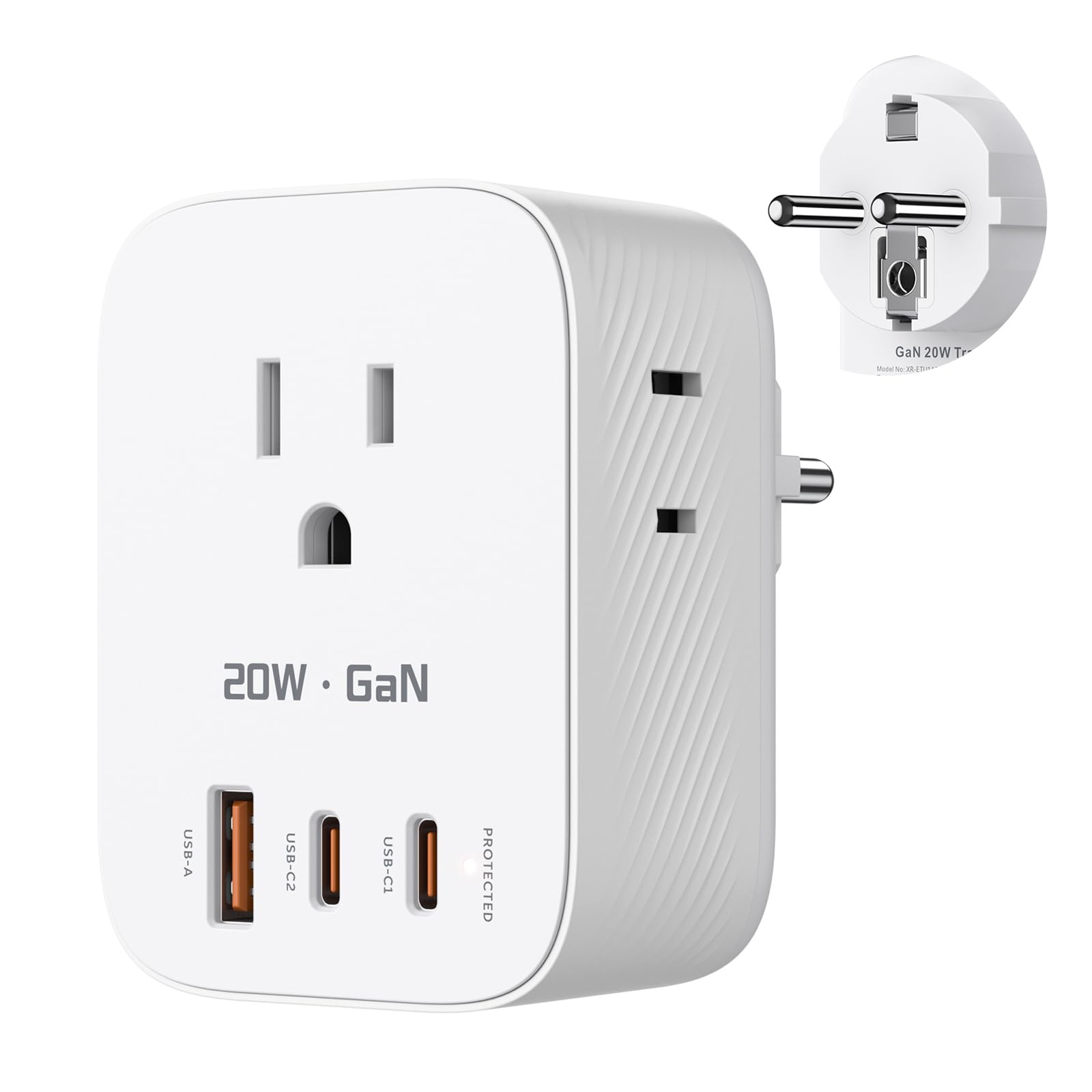 European Travel Plug Adapter, Thinkbee GaN 20W Type E/F Power Plug, with 3 AC Outlets, 2 USB C & 1 USB A Port, Travel Essentials for US to Most Europe