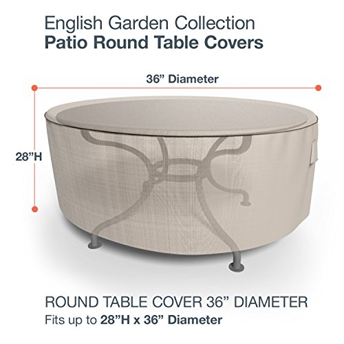 Budge P5A31Pm1 English Garden Round Patio Table Cover Heavy Duty And Waterproof, Small, Two-Tone Tan #TOP1