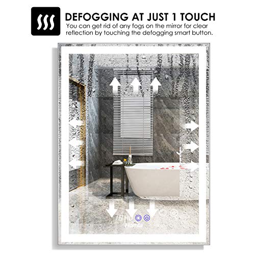 Homfa 60x80cm Bathroom Mirror Wall Mounted Illuminated Mirror LED Makeup Mirror Cosmetic Mirror with Anti-fog Demister, Touch Sensor Switch, 10X Magnifier, Memory Function, 3 Dimmable Modes