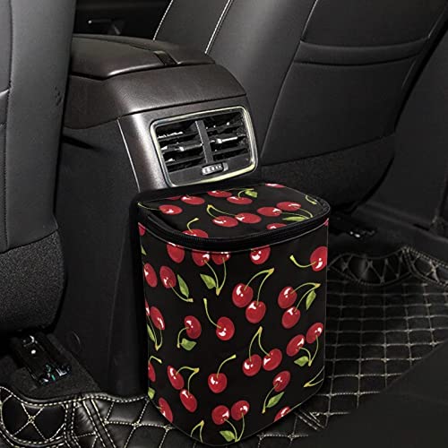 Image of Talayituse Black Cherry Pattern Car Trash Can with Lid, Leak Proof Auto Trash Bag Hanging Vehicle Garbage Can Multipurpose Storage Container for Back Seat Road Trip