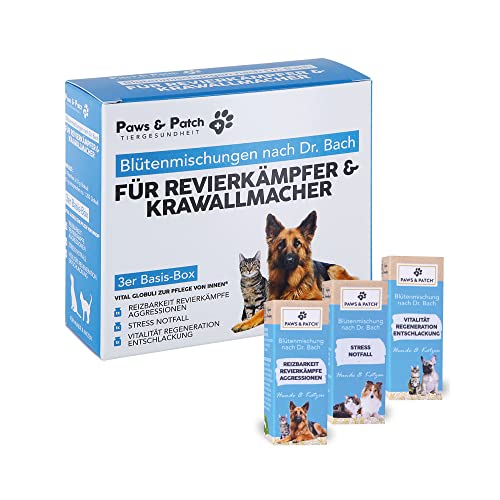 Paws&Patch 3er Set REVIERKÄMPFER & KRAWALLMACHER Blütenmischung nach Dr. Bach für Hunde & Katzen I...