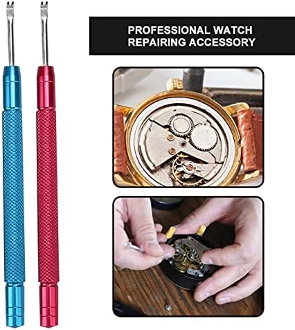 DAUERHAFT 2pcs Watch Hands Lever,Watch Needle Lifting Removing Tool with Knurled Handle,Alloy Steel Watch Repair Needle Leve Accessory (Red + Blue),for Watch Hands Disassemble Repairing