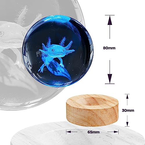 Image of 3D Axolotl Crystal Ball Night Light with Woodern Base,16 Colors with Remote Control Cool Desk Decor Gifts for Kids Friends (Axolotl-b)