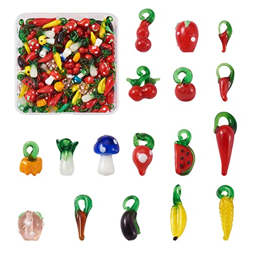 Cheriswelry 200pcs Mini Lampwork Beads Charms Vegetable Fruit Theme Dangle Pendants Murano Glass For Jewellery Bracelets Making