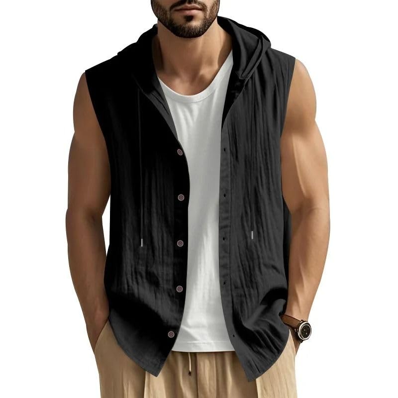 Camiseta sin Mangas con Botones Delanteros Hombre Chaleco Transpirable Corte Holgado Ligero
