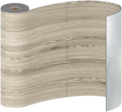 Freshtour Vinyl Flooring Roll, Wood Grain Peel and Stick Floor Tiles 23.6"x 118"/19 Sq.Ft, Wear-Resistant and Waterproof Vinyl Plank Flooring for Bedroom Living Room Kitchen RV Office, Gray Maroon
