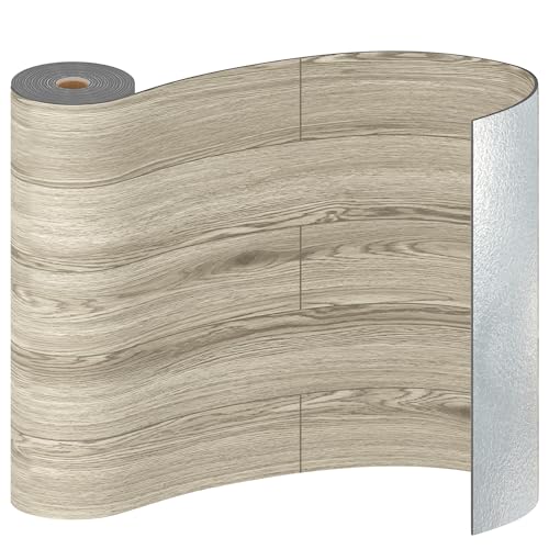 Freshtour Vinyl Flooring Roll, Wood Grain Peel And Stick Floor Tiles 23.6"X 118"/19 Sq.ft, Wear-Resistant And Waterproof Vinyl Plank Flooring For Bedroom Living Room Kitchen Rv Office, Gray Maroon #TOP27