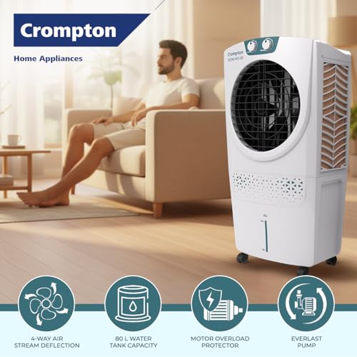 Image of Crompton Ozone Neo Desert Air Cooler 80L| High density honeycomb Pad for Cooling Retention| Water Level indicator| 4 way Air deflection & Auto Swing | Everlast Pump| 3 Year Brand Warranty