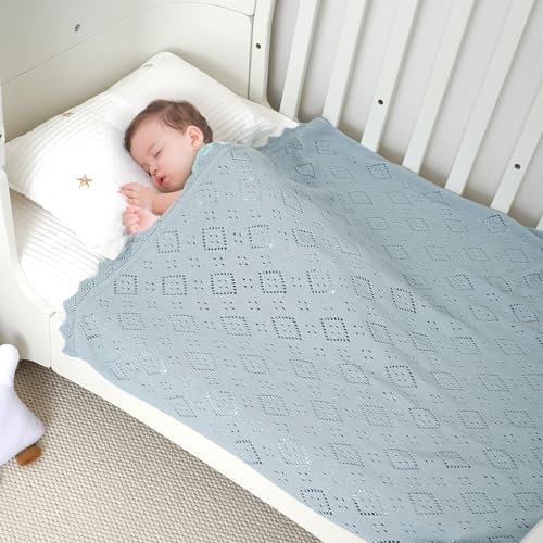 Image of mimixiong Baby Swaddle Blanket 100% Cotton Gender Neutral Pointelle Receiving Blanket for Boys Girls Cuddle Stroller Crib Blanket