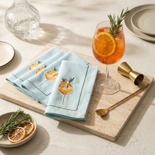 Image of Cocktail Napkin by R home, Citrus Splash Large Cocktail Napkins, Marine Blue 16X16 Inch Party Napkins for Home Bar, Drinks, Cocktails & Entertaining, Set of 6