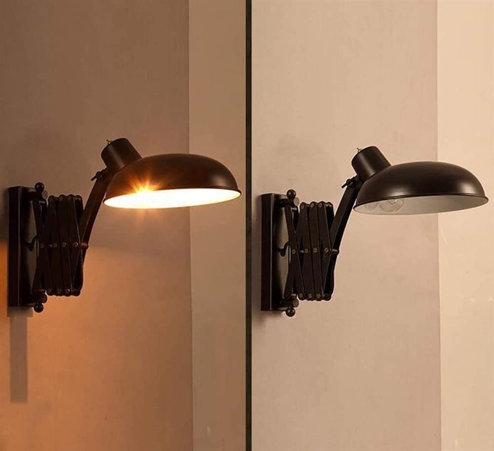 SweAtz Lámpara de pared industrial vintage Lámpara de pared extensible americana Brazo de tijera oscilante negro ajustable Lámpara de pared de metal Accesorio de iluminación Lámpara de lectura flex