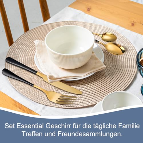 24-teiliges Flatware Set, Edelstahl Besteck Set mit Silberbesteck Halter, Löffel, Gabeln und Messer, Geschirr Set Service für 6, Gold Spiegel poliert und matt rosa lackiert (Schwarzes Gold)