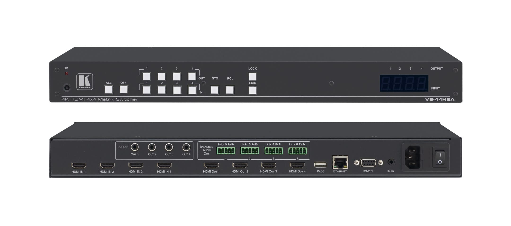 KRAMER/​CONMUTADOR 4X4 / 4K HDR/​MATRIX SWITCHER WITH AUDIO DE-​EMBEDDING/​VS-​44H2A