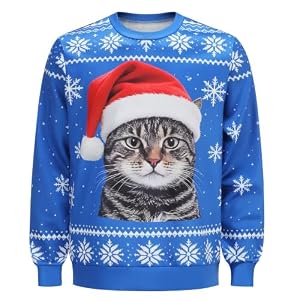 Santa Hat Tabby Cat Blue Sweatshirt