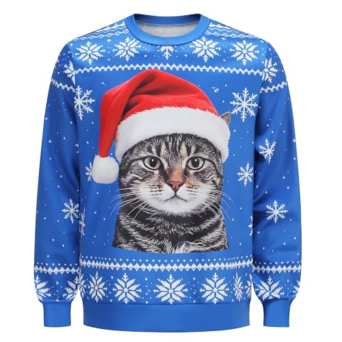 Santa Hat Tabby Cat Blue Sweatshirt