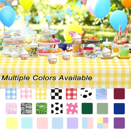 Image of WNINK 2 Pack Light Yellow Gingham Rectangular Plastic Tablecloths, Yellow and White Checkered Disposable Table Covers 54 inch x 108 inch for Birthday, Wedding, Bridal Shower, Outdoor Picnic Camping Parties