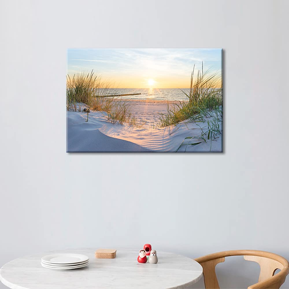 TISHIRON Wall Art Sandy Beach Sunrise Pictures Painting on Canvas Wall Art Modern Framed Seaside Canvas Prints Ready To Hang(18X12in) — view 3